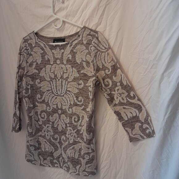 Y2K Rhinestone Embellish 3/4 Sleeve I.N.C. International Concepts Paisley Blouse - Picture 6 of 6